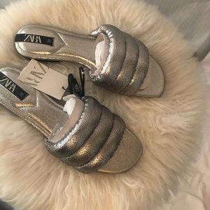 Zara quilted silver sandals